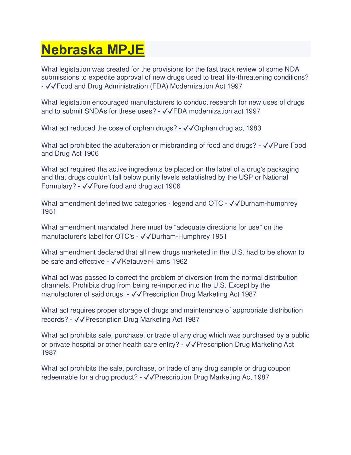 Nebraska MPJE 2022 ( QUESTIONS WITH 100 VERIFIED CORRECT ANSWERS